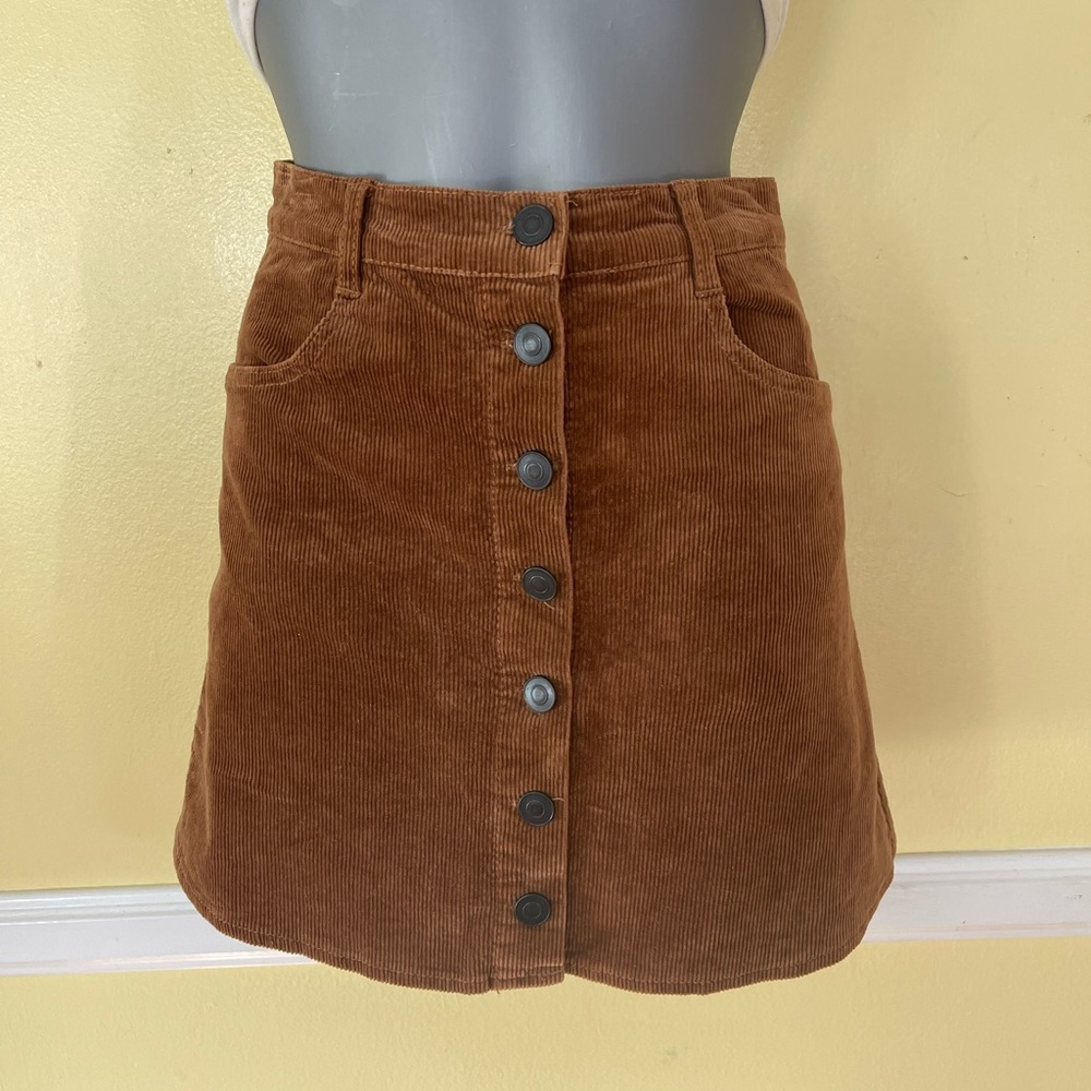 brandy melville brown cordurouy button mini skirt Sz S